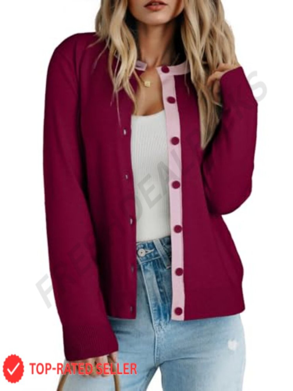 Wool Blend Lightweight Open Front Cardigan Sweater Button Down Crewneck